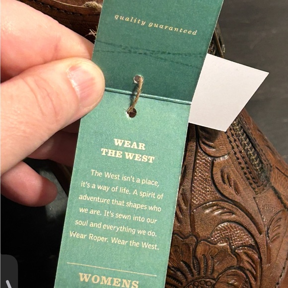 Roper Mika Front Zip Tooled Leather Sandal Heels Shoes Brown Size 7.5 - Picture 14 of 16